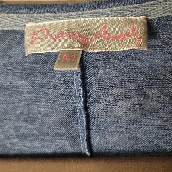 PRETTY ANGEL Indigo Blue linen blend bohemian asymmetrical tunic top, size M - Picture 5 of 8